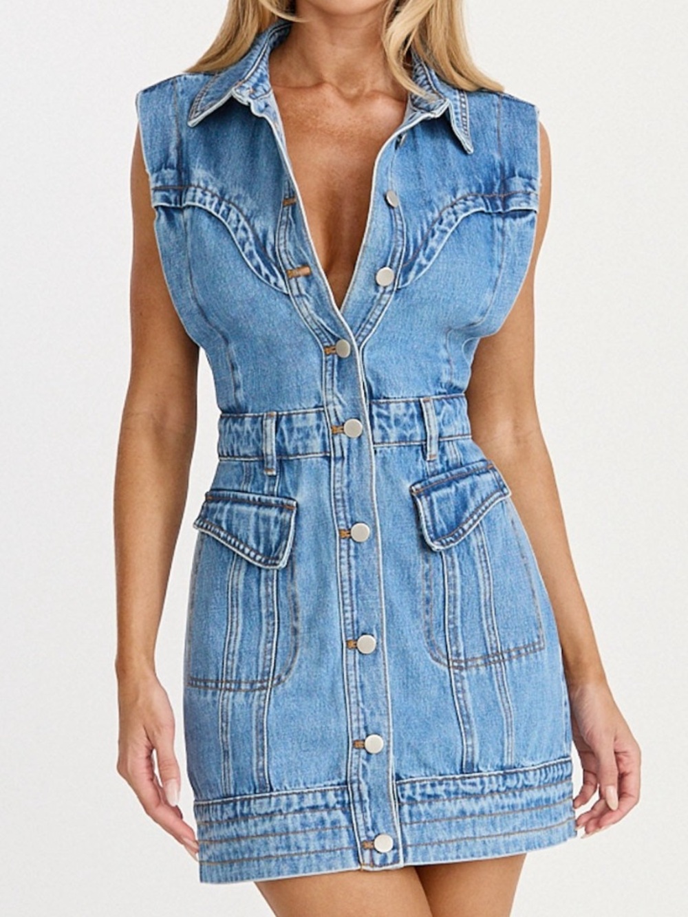 Showpo Jasse Mini Dress - Button Through Denim Dress